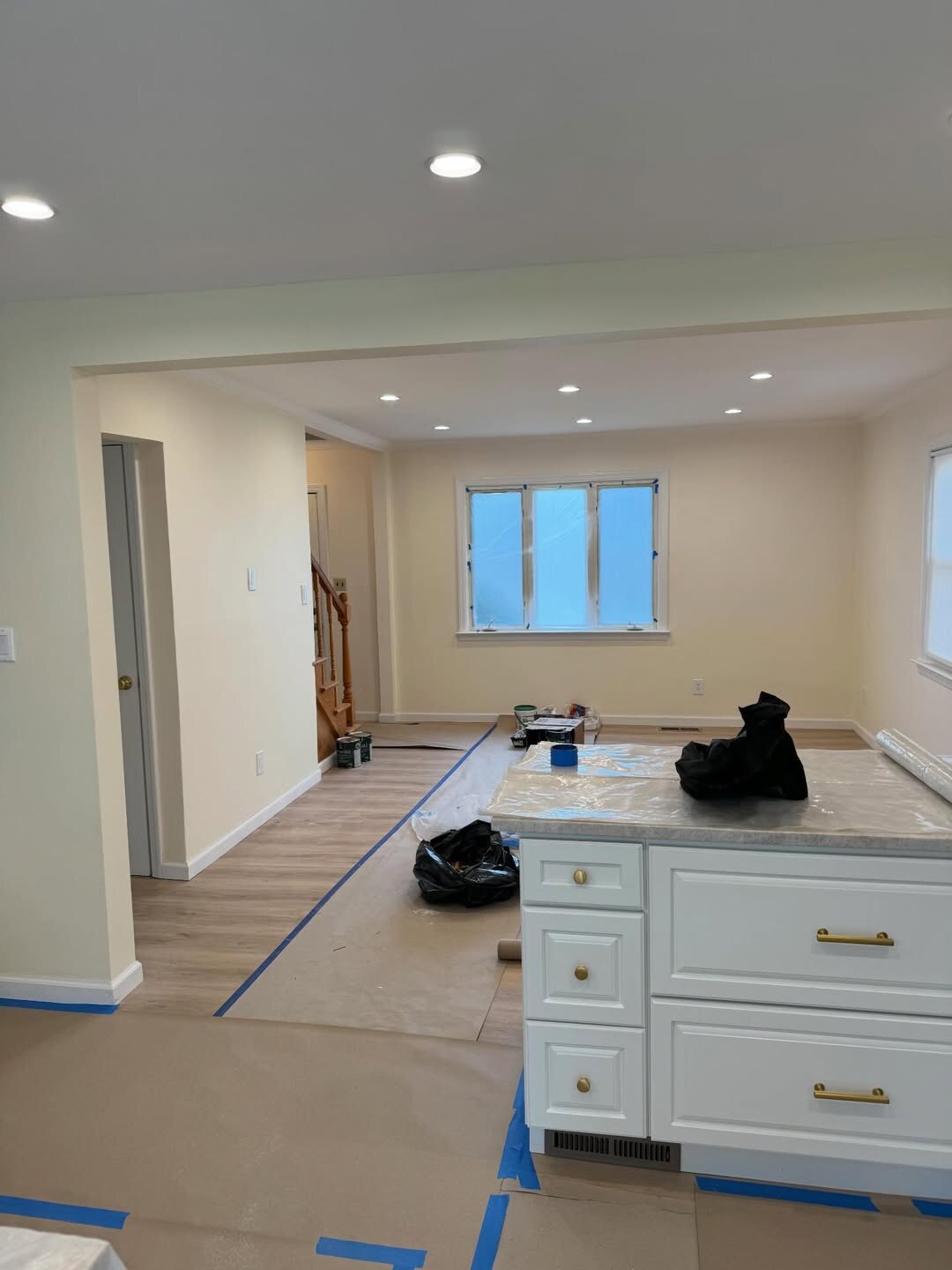 Kitchen prepped and protected before finishing work